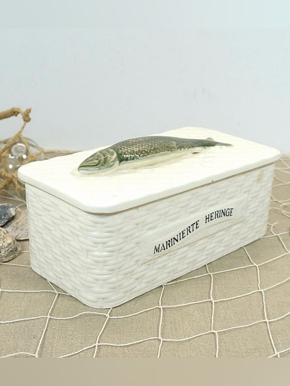 Old herring ceramic terrine with lid hand painted ‘ marinated herring ' storage